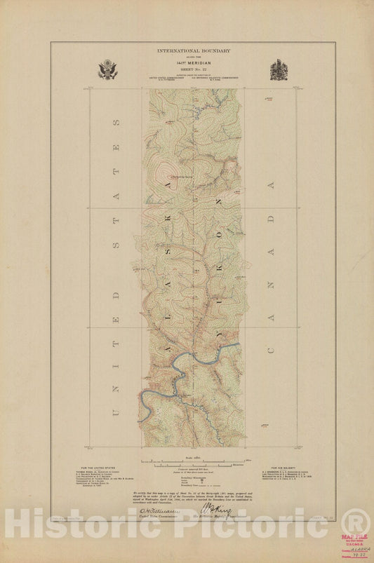 Historic Nautical Map - International Boundary, Along The 141St Meridian, Sheet No. 22, AK, 1914 NOAA Topographic - Vintage Wall Art