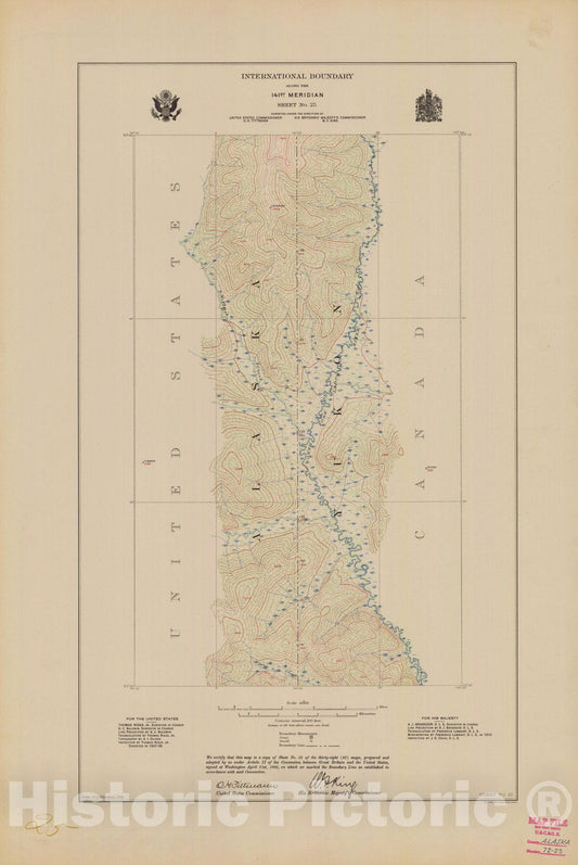 Historic Nautical Map - International Boundary, Along The 141St Meridian, Sheet No. 25, AK, 1914 NOAA Topographic - Vintage Wall Art