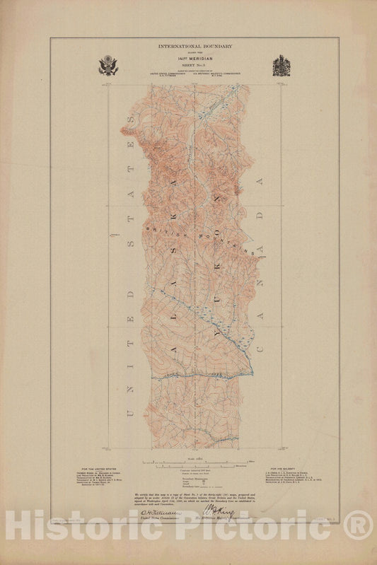 Historic Nautical Map - International Boundary, Along The 141St Meridian, Sheet No. 3, AK, 1914 NOAA Topographic - Vintage Wall Art