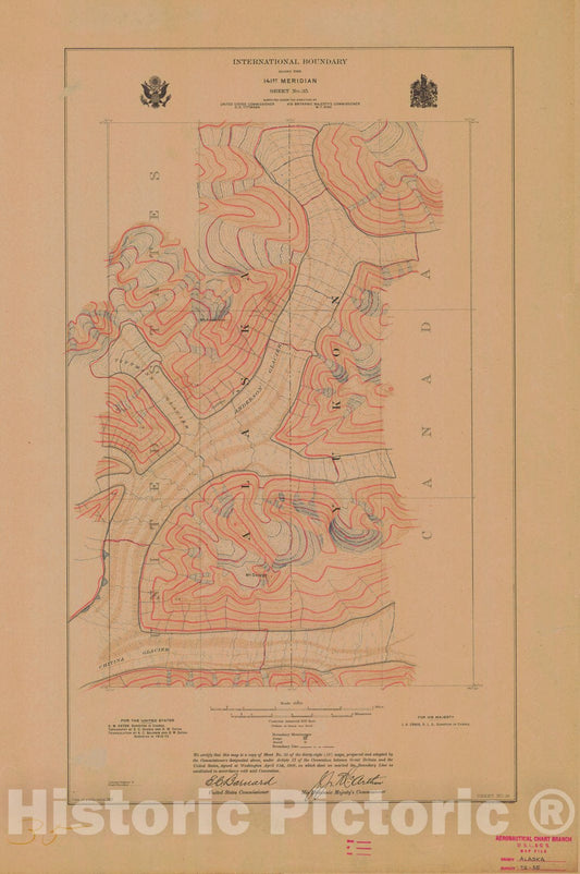 Historic Nautical Map - International Boundary, Along The 141St Meridian, Sheet No.35, AK, 1917 NOAA Topographic - Vintage Wall Art