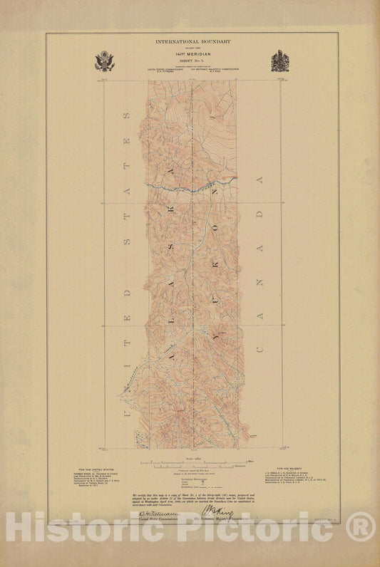 Historic Nautical Map - International Boundary, Along The 141St Meridian, Sheet No. 4, AK, 1914 NOAA Topographic - Vintage Wall Art
