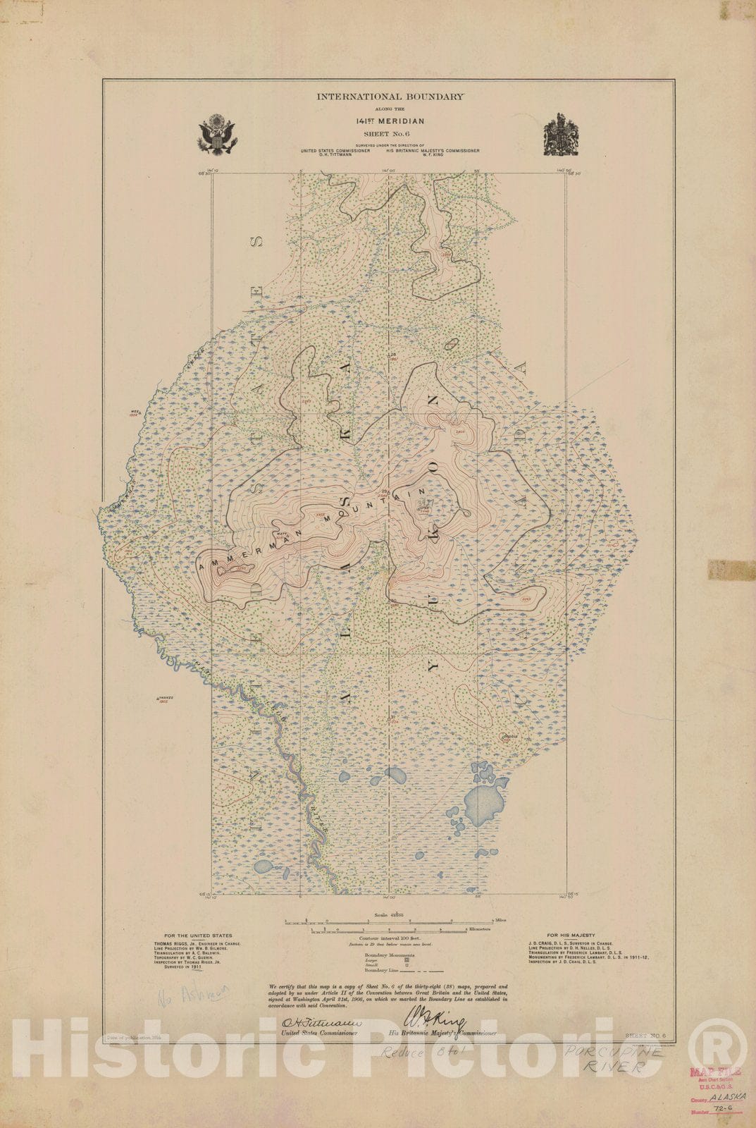 Historic Nautical Map - International Boundary, Along The 141St Meridian, Sheet No. 6, AK, 1914 NOAA Topographic - Vintage Wall Art