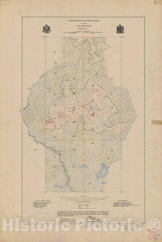 Historic Nautical Map - International Boundary, Along The 141St Meridian, Sheet No. 6, AK, 1914 NOAA Topographic - Vintage Wall Art