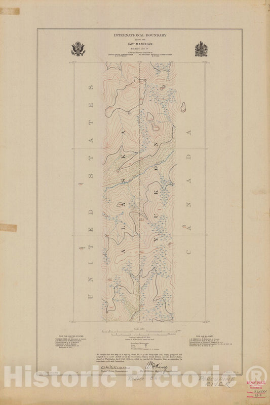 Historic Nautical Map - International Boundary, Along The 141St Meridian, Sheet No. 9, AK, 1914 NOAA Topographic - Vintage Wall Art