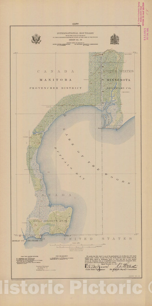 Historic Nautical Map - International Boundary, From The Gulf Of Georgia To The Northwestern Point Of The Lake To The Woods, Sheet No. 58, MN, 1921 NOAA Topographic - Vintage Poster Wall Art Reprint - 0