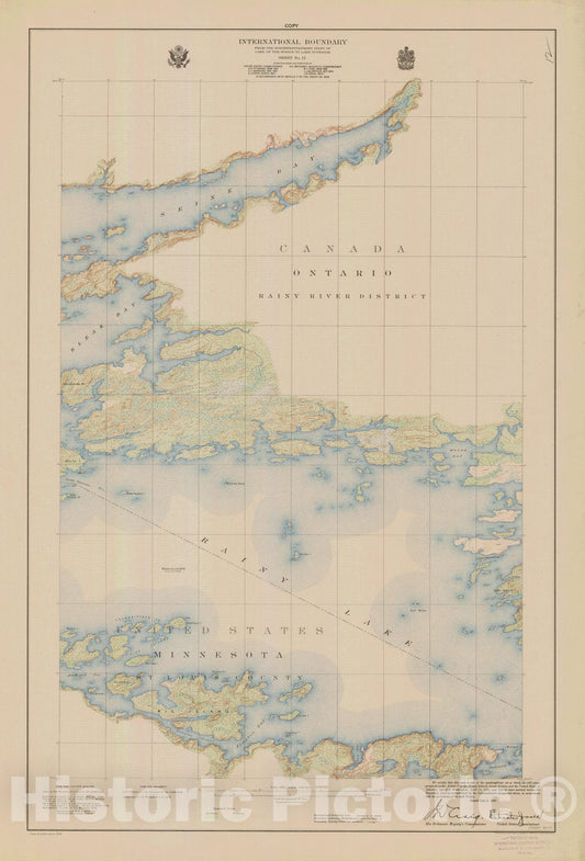 Historic Nautical Map - International Boundary, From The Northwestern Most Point Of Lake Of The Woods To Lake Superior, Sheet No. 12, MN, 1928 NOAA Topographic - Vintage Poster Wall Art Reproduction - 0