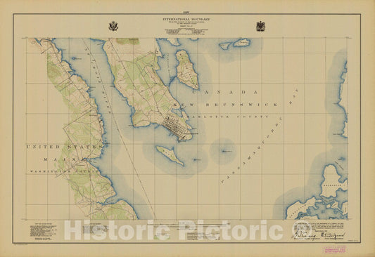 Historic Nautical Map - International Boundary, From The Source Of The St. Croix River To The Atlantic Ocean, Sheet No.15, ME, 1925 NOAA Topographic - Vintage Wall Art