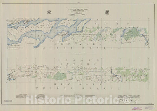 Historic Nautical Map - International Boundary, From The St. Lawrence River To The Source Of The St. Croix River, Sheet No. 1, NY, 1922 NOAA Topographic - Vintage Wall Art
