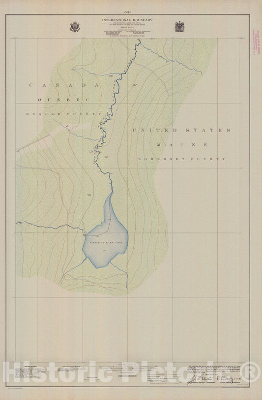 Historic Nautical Map - International Boundary, From The St. Lawrence River To The Source Of The St. Croix River, Sheet No. 24, ME, 1924 NOAA Topographic - Vintage Wall Art