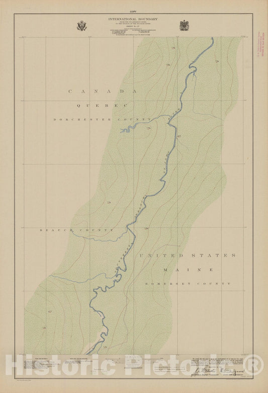 Historic Nautical Map - International Boundary, From The St. Lawrence River To The Source Of The St. Croix River, Sheet No. 27, ME, 1924 NOAA Topographic - Vintage Wall Art