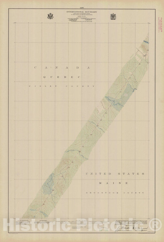 Historic Nautical Map - International Boundary, From The St. Lawrence River To The Source Of The St. Croix River, Sheet No. 36, ME, 1923 NOAA Topographic - Vintage Wall Art