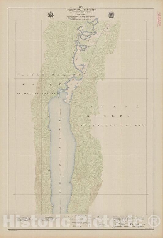 Historic Nautical Map - International Boundary, From The St. Lawrence River To The Source Of The St. Croix River, Sheet No. 43, ME, 1923 NOAA Topographic - Vintage Wall Art