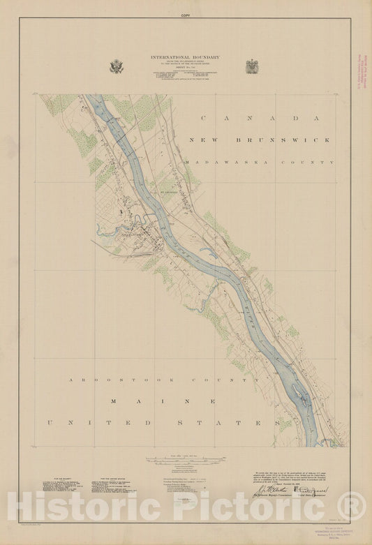 Historic Nautical Map - International Boundary, From The St. Lawrence River To The Source Of The St. Croix River, Sheet No. 56, ME, 1922 NOAA Topographic - Vintage Wall Art