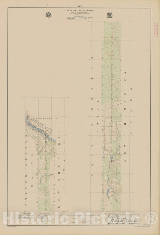 Historic Nautical Map - International Boundary, From The St. Lawrence River To The Source Of The St. Croix River, Sheet No. 58, ME, 1923 NOAA Topographic - Vintage Wall Art