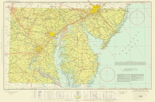 Historic Nautical Map - Washington Dc Sectional Aeronautical Chart, NJ, MD, DC, PA, 1935 AeroNOAA Chart - Vintage Wall Art