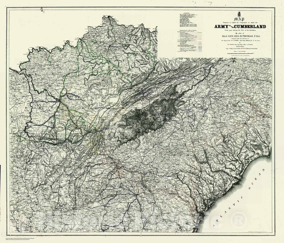 Historic Nautical Map - Army of the Cumberland Campaigning Map, NC, SC, VA, KY, 1865 Civil War Historic Nautical Map - Vintage Wall Art