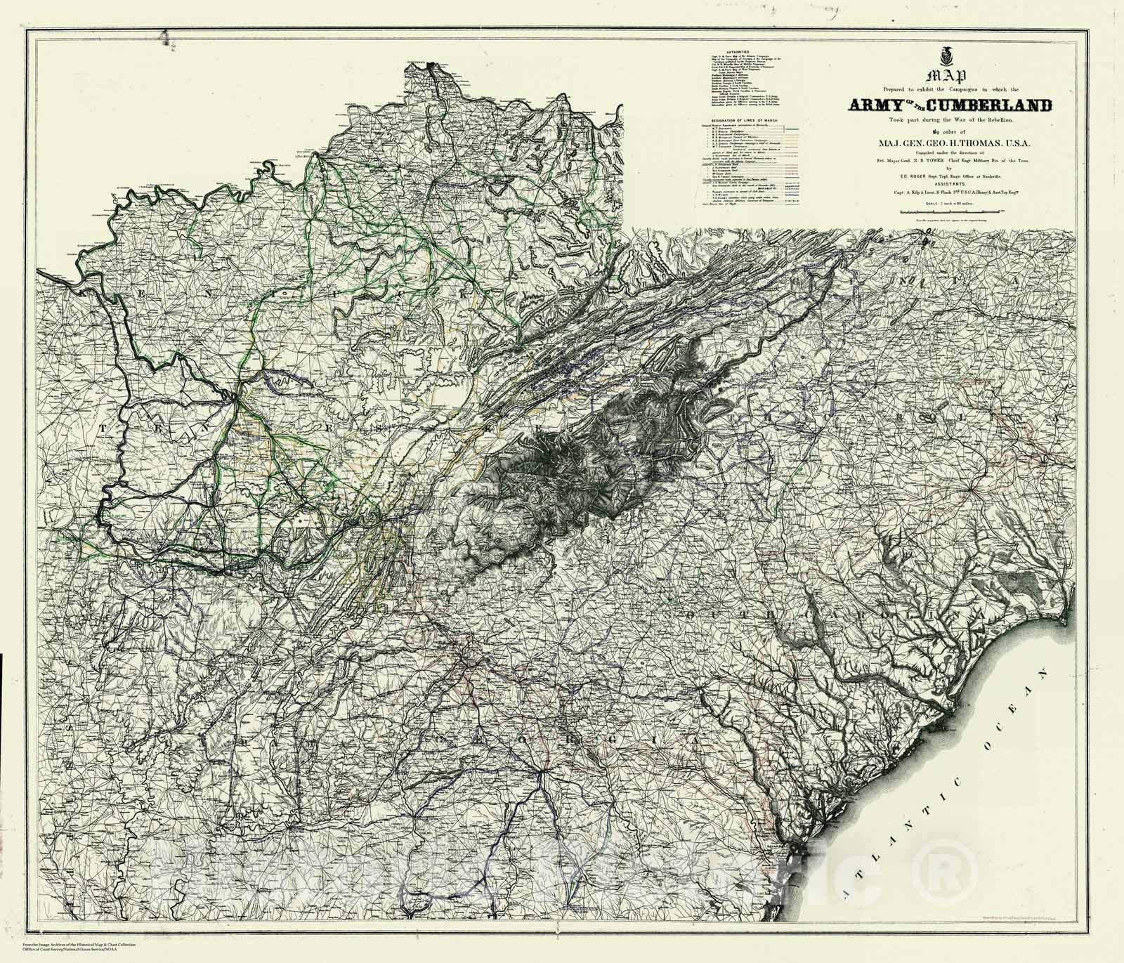 Historic Nautical Map - Army of the Cumberland Campaigning Map, NC, SC, VA, KY, 1865 Civil War Historic Nautical Map - Vintage Wall Art