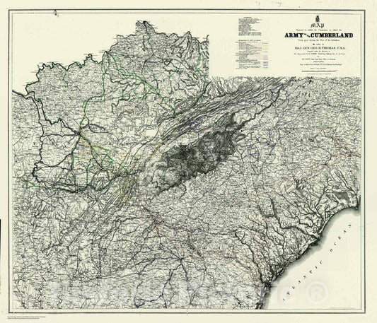 Historic Nautical Map - Army of the Cumberland Campaigning Map, NC, SC, VA, KY, 1865 Civil War Historic Nautical Map - Vintage Wall Art