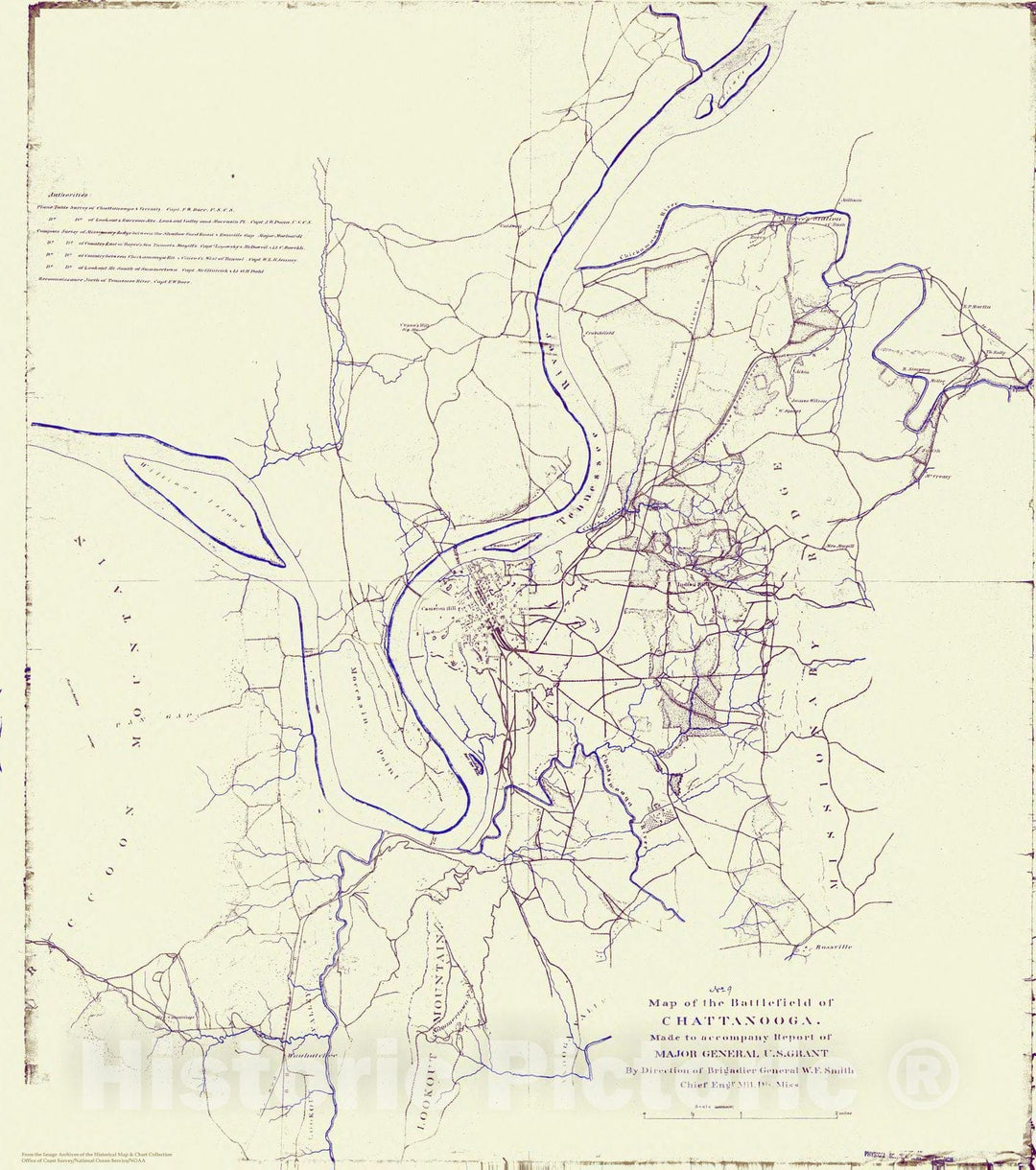Historic Nautical Map - Map of the Battlefield of Chattanooga, TN, Civil War Historic Nautical Map - Vintage Wall Art