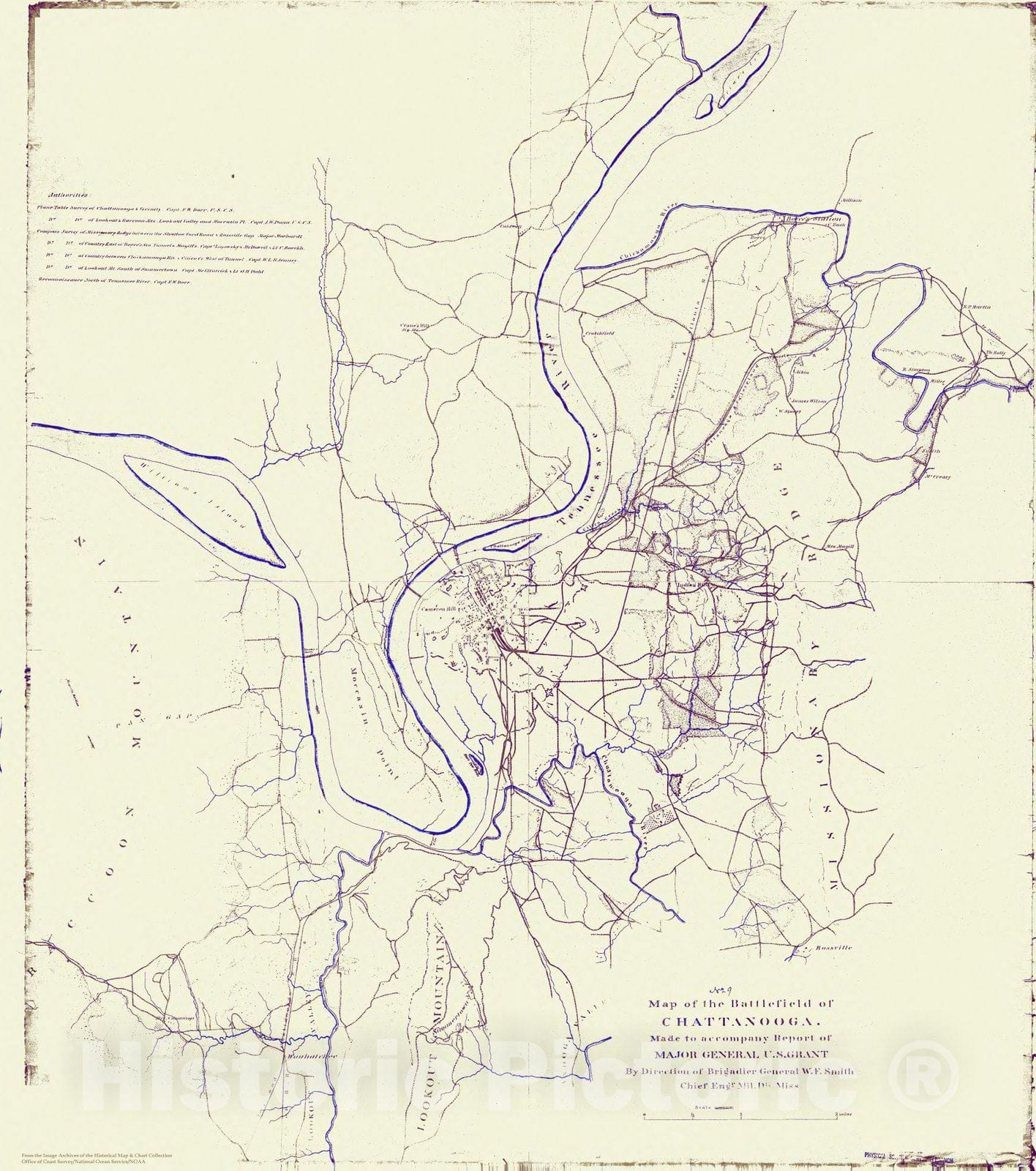 Historic Nautical Map - Map of the Battlefield of Chattanooga, TN, Civil War Historic Nautical Map - Vintage Wall Art
