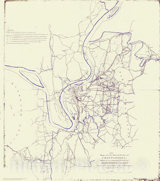 Historic Nautical Map - Map of the Battlefield of Chattanooga, TN, Civil War Historic Nautical Map - Vintage Wall Art