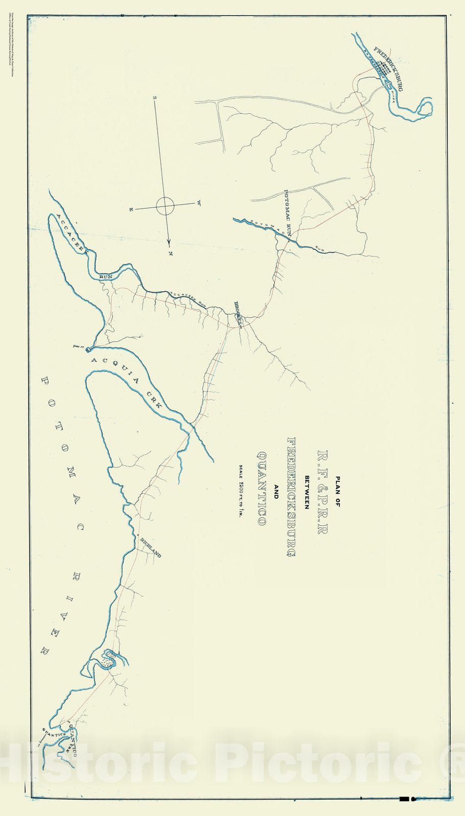 Historic Nautical Map - Plan of R.F. & P.R.R. between Fredericksburg and Quantico, VA, 1834 Civil War Historic Nautical Map - Vintage Wall Art