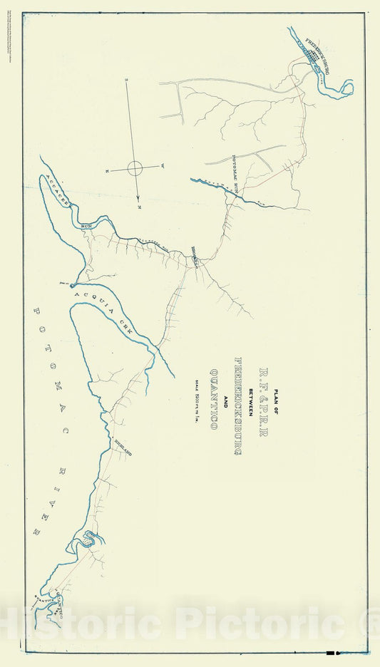Historic Nautical Map - Plan of R.F. & P.R.R. between Fredericksburg and Quantico, VA, 1834 Civil War Historic Nautical Map - Vintage Wall Art