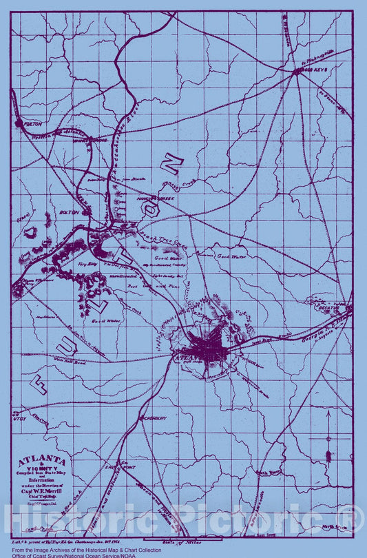 Historic Nautical Map - Atlanta and Vicinity, GA, 1864 Civil War Historic Nautical Map - Vintage Wall Art