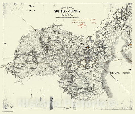 Historic Nautical Map - Military Map of Suffolk & Vicinity, VA, 1863 Civil War Historic Nautical Map - Vintage Wall Art