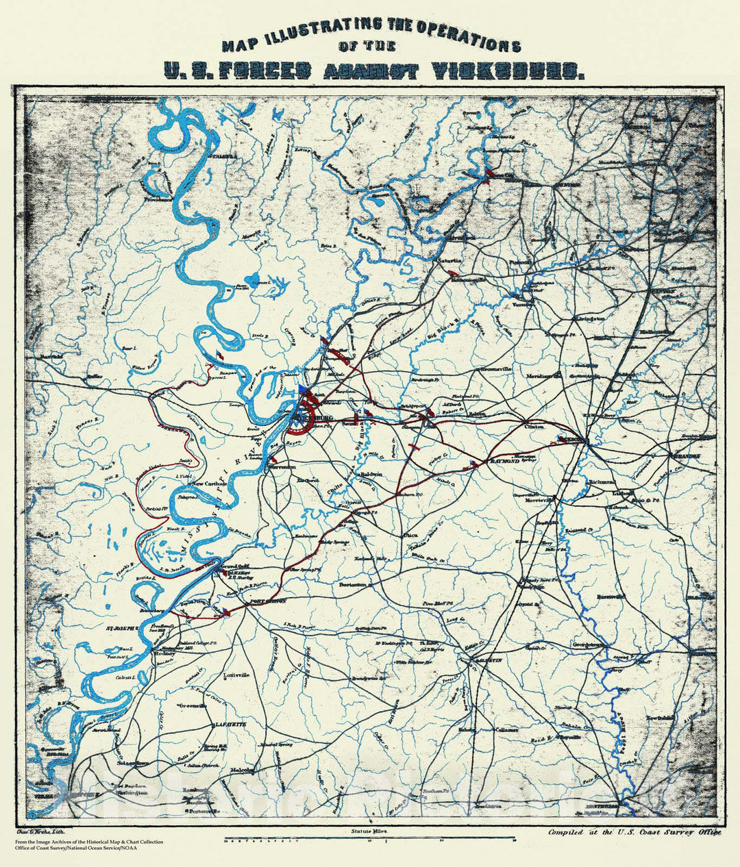 Historic Nautical Map - U.S. Forces Against Vicksburg, MS, Civil War Historic Nautical Map - Vintage Wall Art