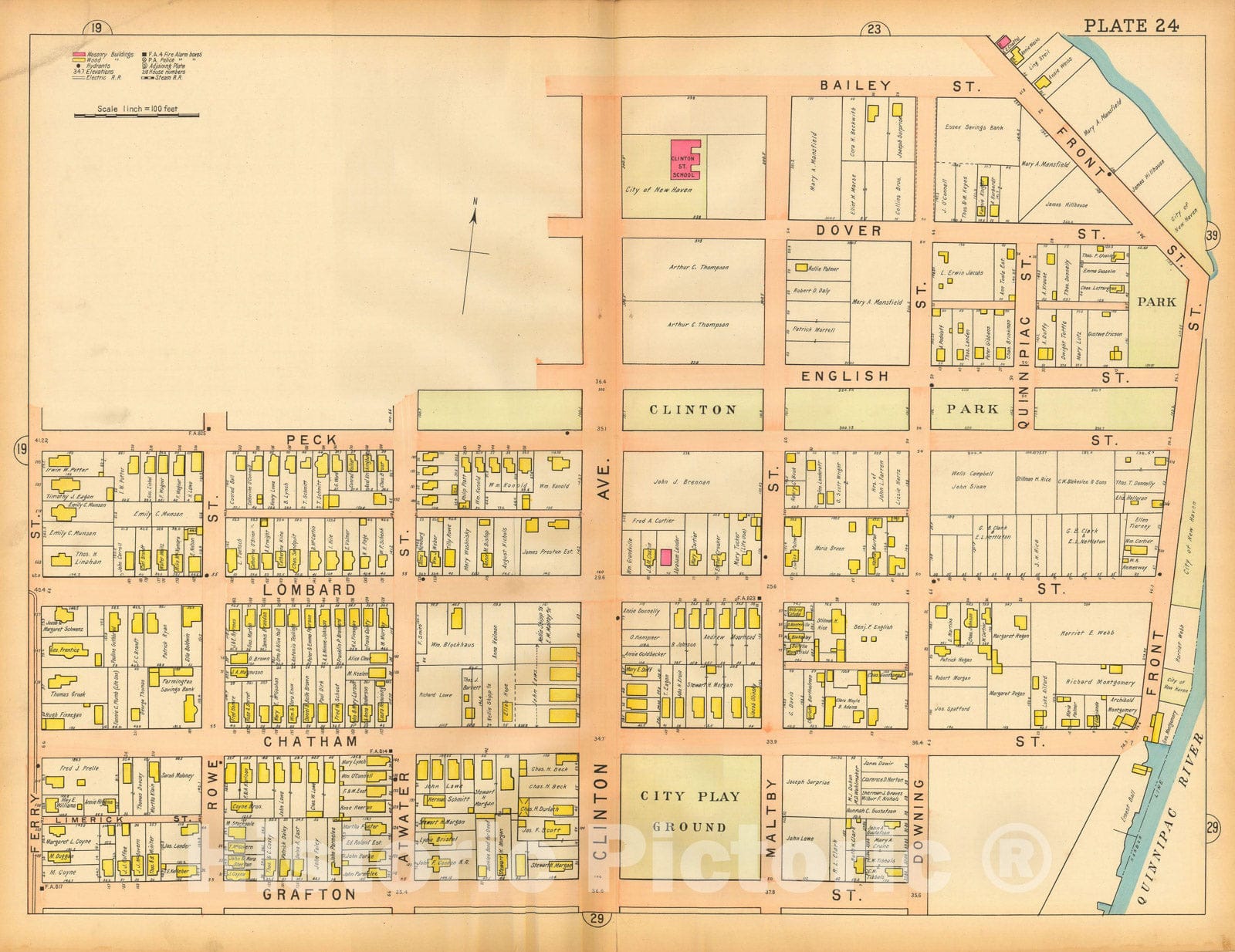 Historic Map : Atlas of New Haven Connecticut, New Haven 1911 Plate 024 , Vintage Wall Art