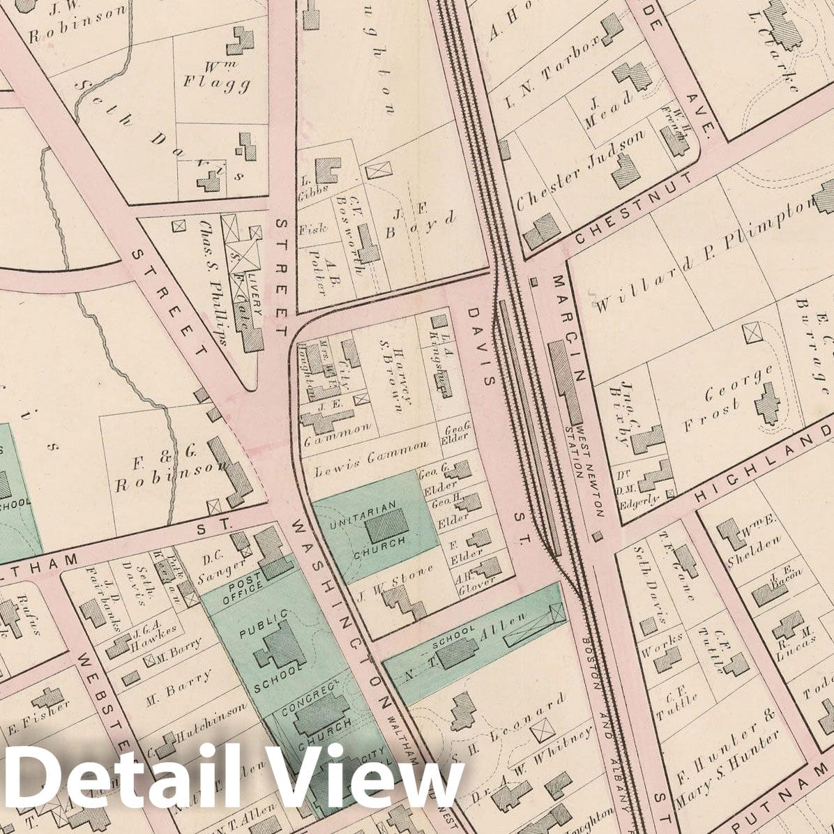 Historic Map : City of Newton, Middlesex County, Newton 1874 Plate G , Vintage Wall Art