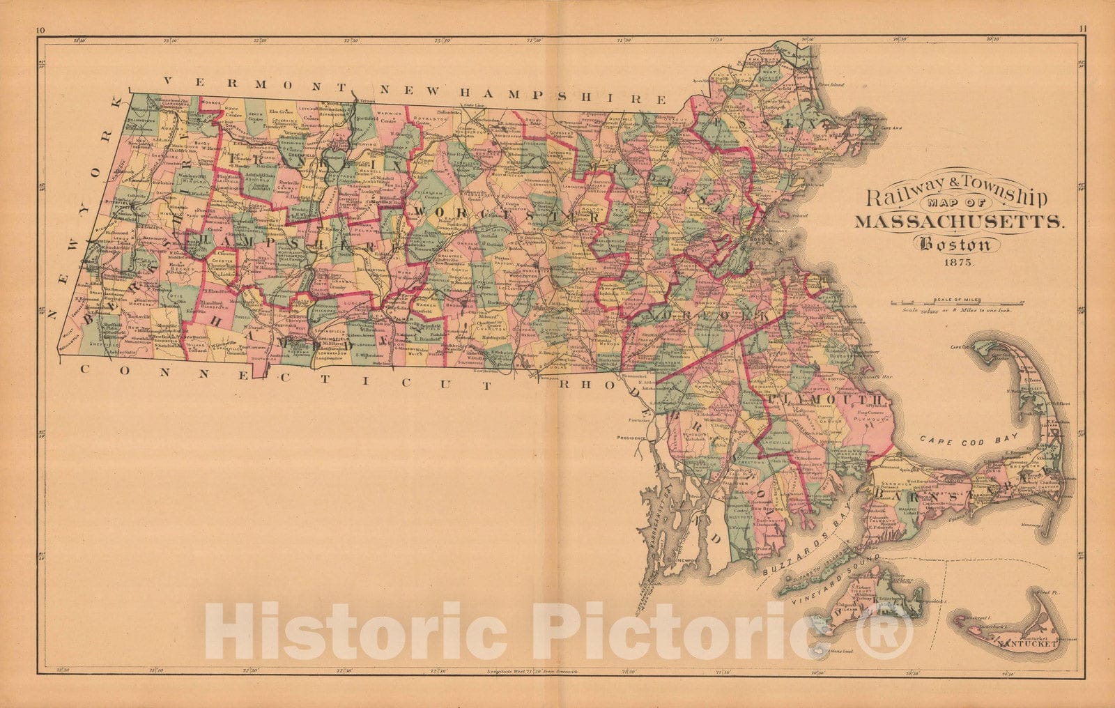 Historic Map : Atlas of Norfolk County, Massachusetts 1876 , Vintage Wall Art