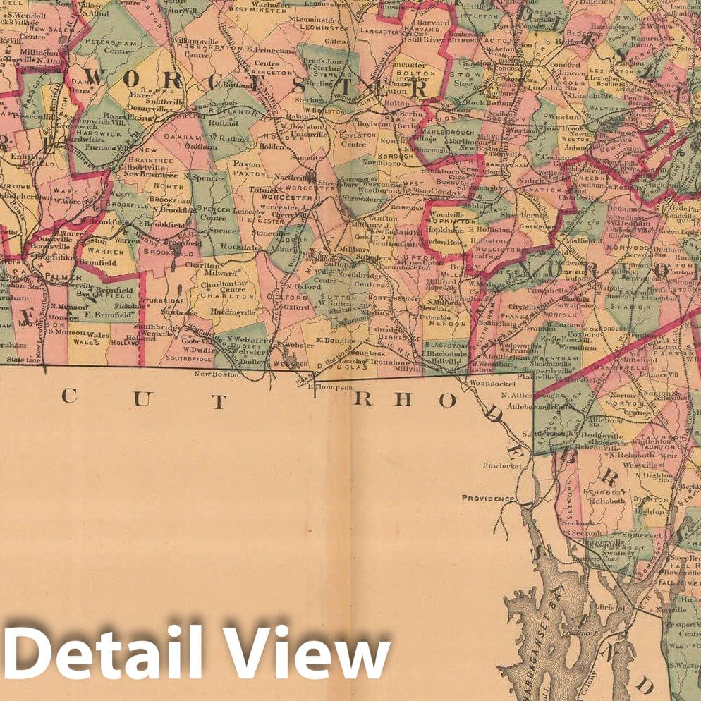 Historic Map : Atlas of Norfolk County, Massachusetts 1876 , Vintage Wall Art