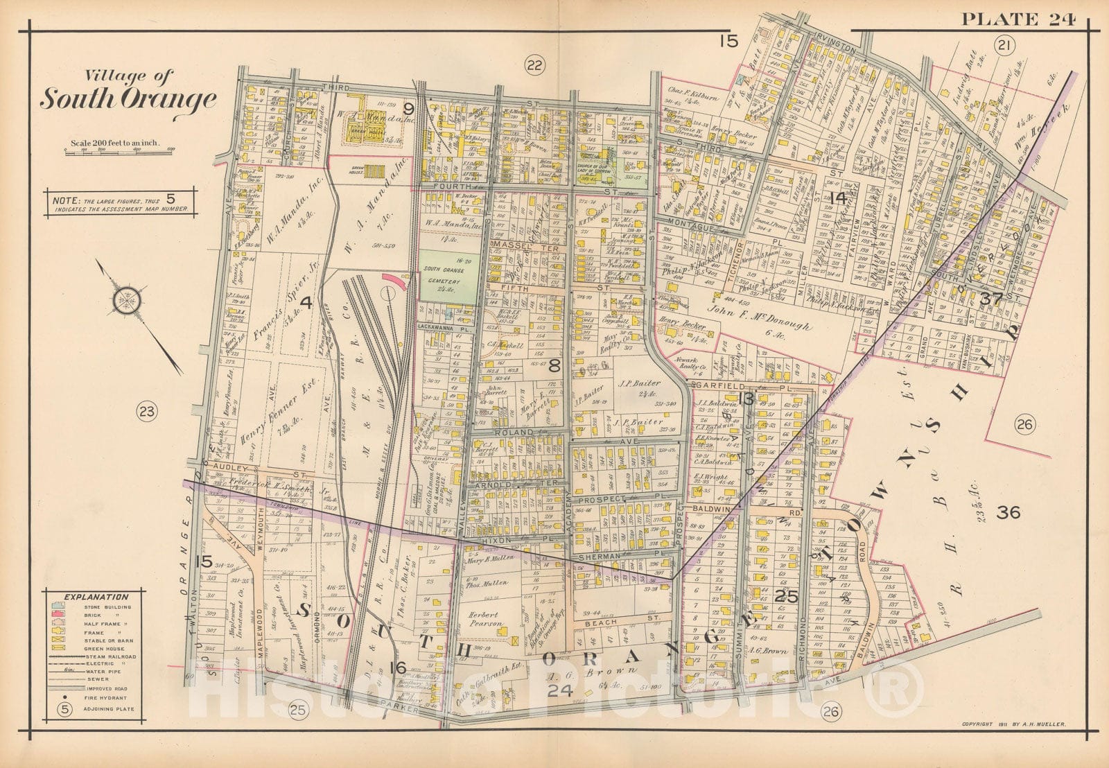 Historic Map : Atlas Oranges, South Orange 1911 Plate 024 , Vintage Wall Art