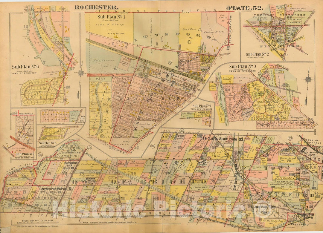 Historic Map : Plat Book of the City of Rochester New York and Vicinity, Brighton & Rochester 1918 Plate 052 , Vintage Wall Art