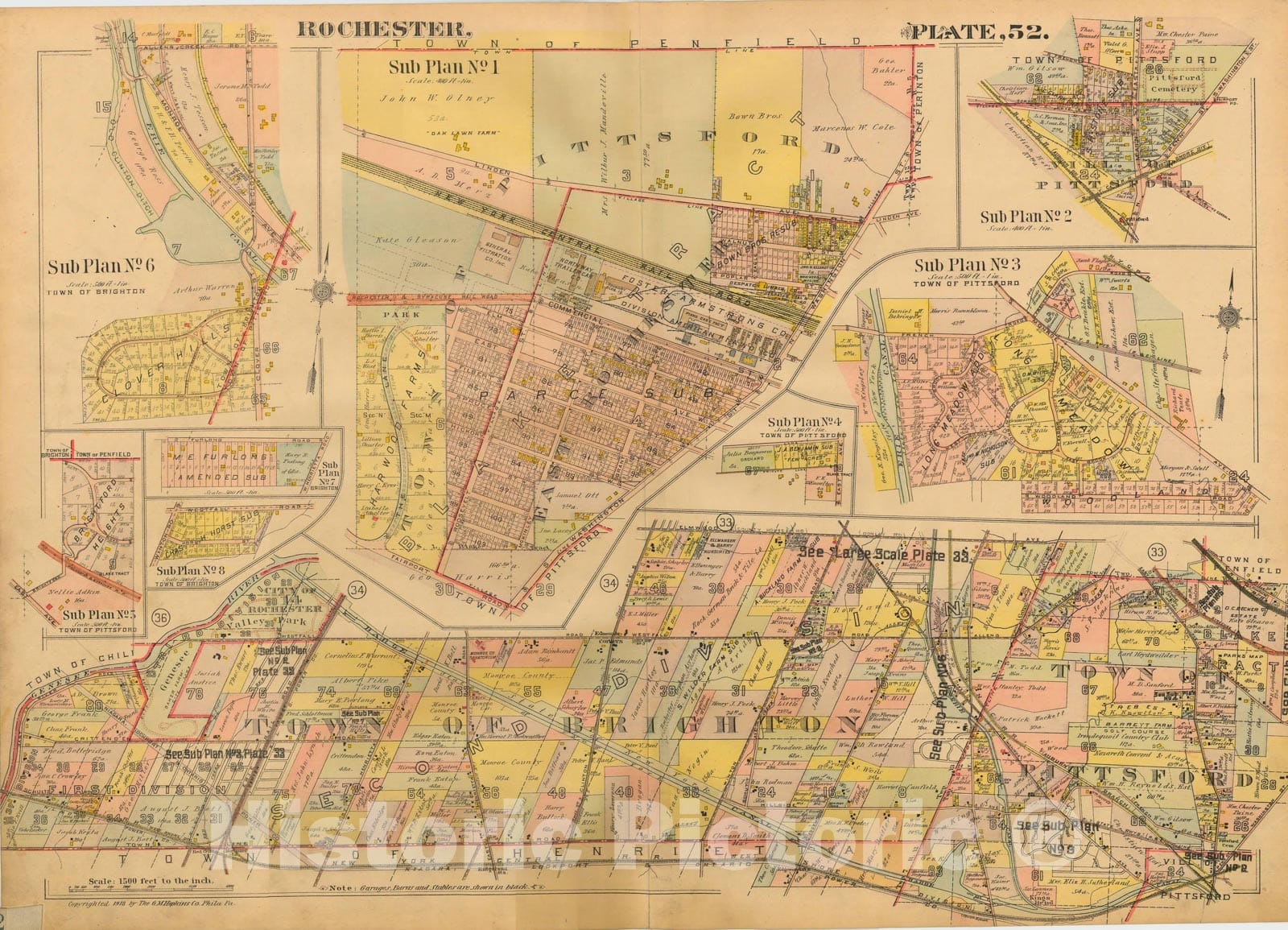 Historic Map : Plat Book of the City of Rochester New York and Vicinity, Brighton & Rochester 1918 Plate 052 , Vintage Wall Art