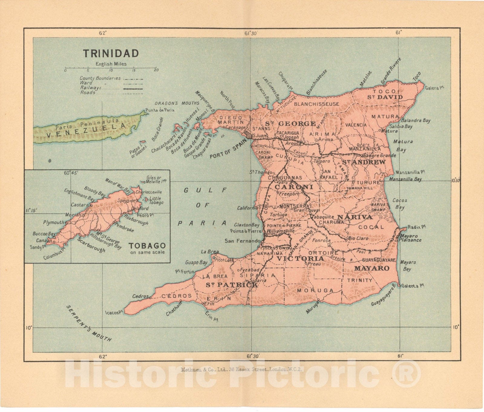 Historic Map : Pocket Guide to the West Indies, Trinidad & Tobago 1939 , Vintage Wall Art
