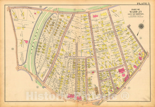 Historic Map : Atlas City of Boston, West Roxbury, Jamaica Plain 1914 Plate 005 , Vintage Wall Art