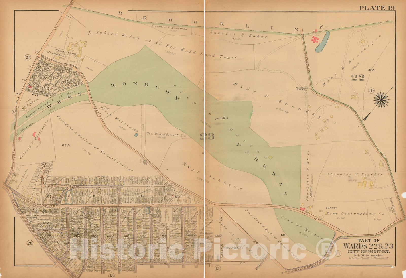 Historic Map : Atlas City of Boston, West Roxbury, Roslindale 1924 Plate 019 , Vintage Wall Art