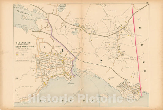 Historic Map : Atlas of Cape Ann, Gloucester, Rockport and Manchester, Gloucester 1899 Page 11 , Vintage Wall Art