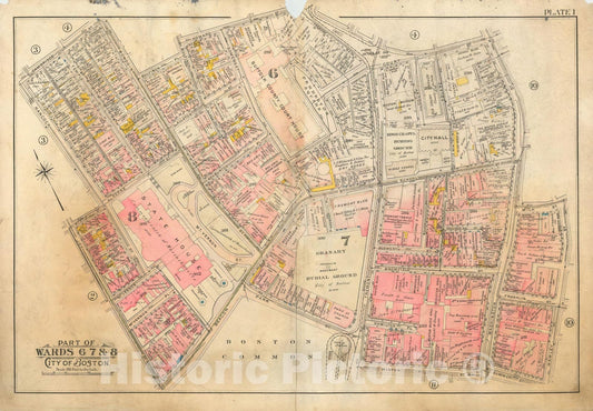 Historic Map : Atlas of Boston Proper, 1902 Plate 001 , Vintage Wall Art