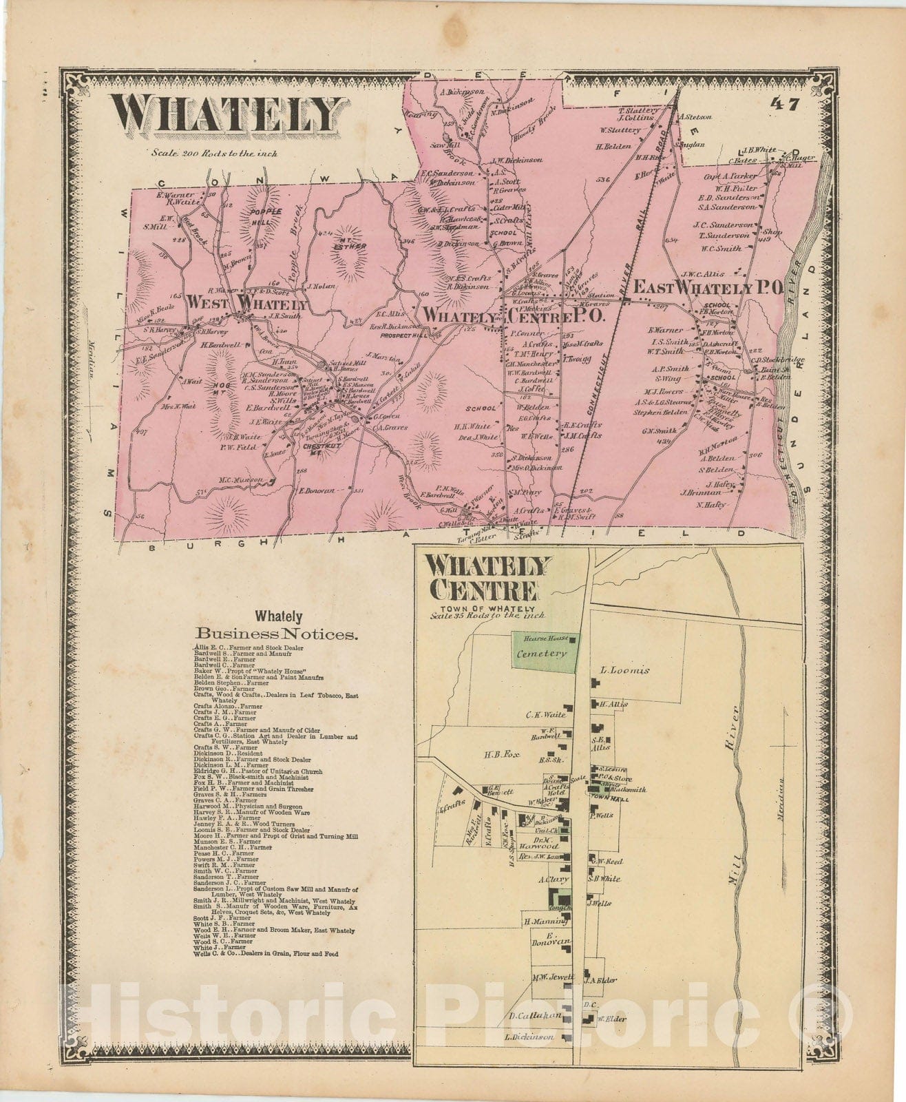 Historic Map : Atlas of Franklin Co. Massachusetts, Whately 1871 , Vintage Wall Art