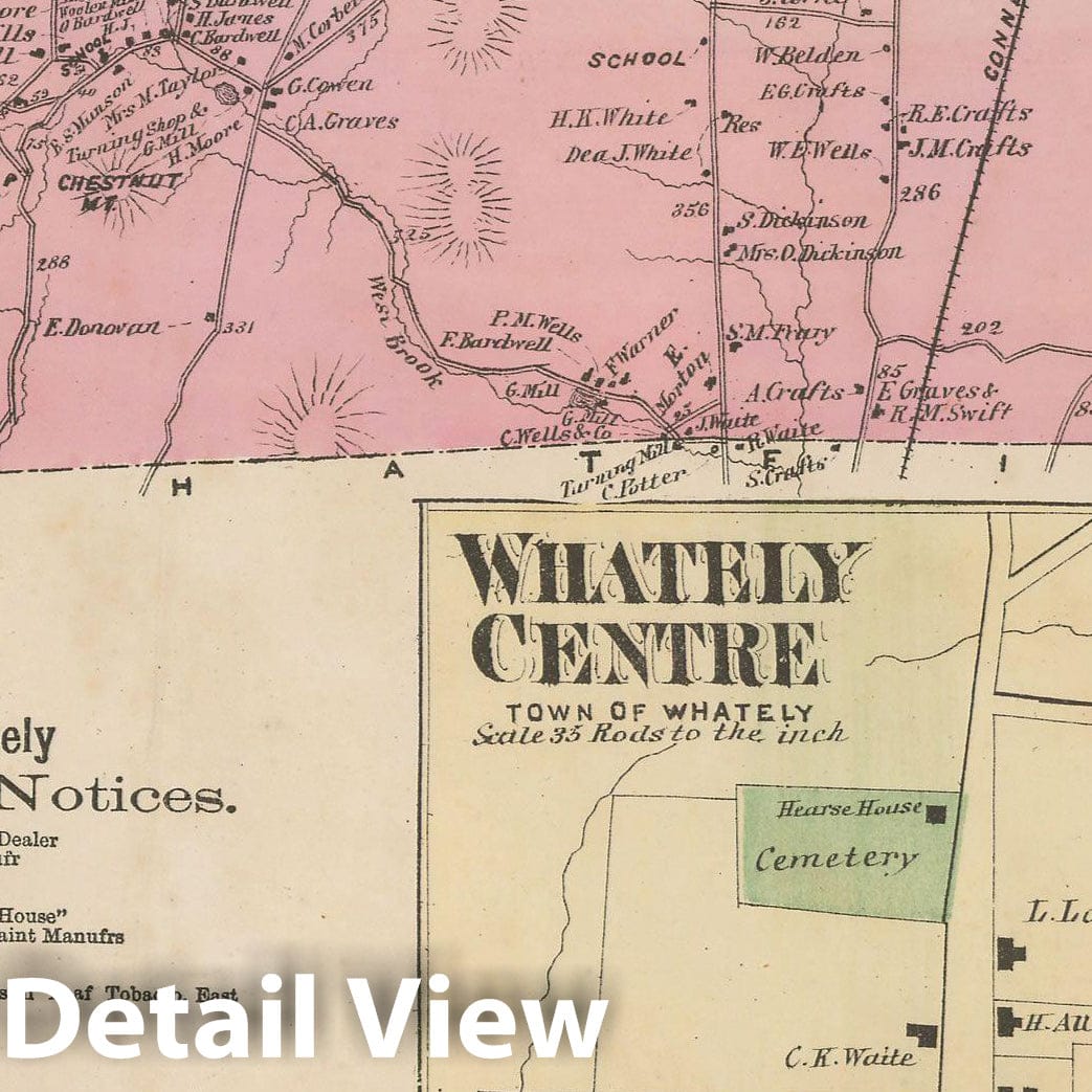 Historic Map : Atlas of Franklin Co. Massachusetts, Whately 1871 , Vintage Wall Art