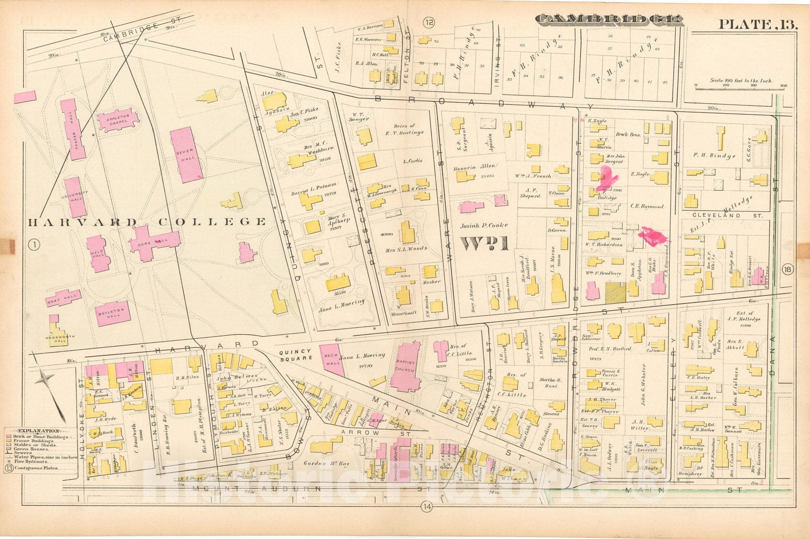Historic Map : Atlas City of Cambridge, Cambridge 1886 Plate 013 , Vintage Wall Art