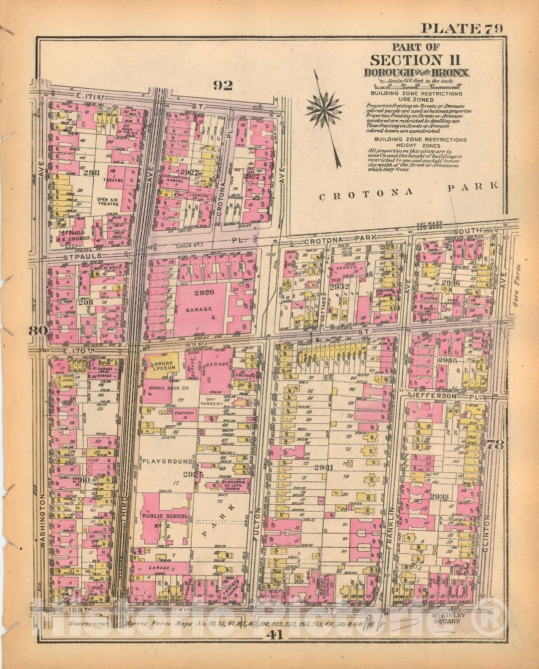 Historic Map : Borough of The Bronx, Sections 9-13, The Bronx 1928 Plate 079 , Vintage Wall Art