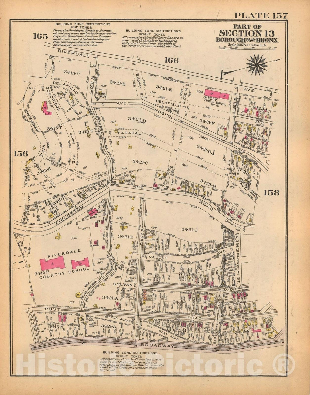 Historic Map : Borough of The Bronx, Sections 9-13, The Bronx 1928 Plate 157 , Vintage Wall Art
