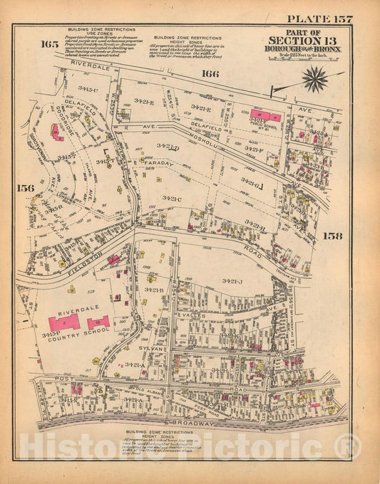 Historic Map : Borough of The Bronx, Sections 9-13, The Bronx 1928 Plate 157 , Vintage Wall Art