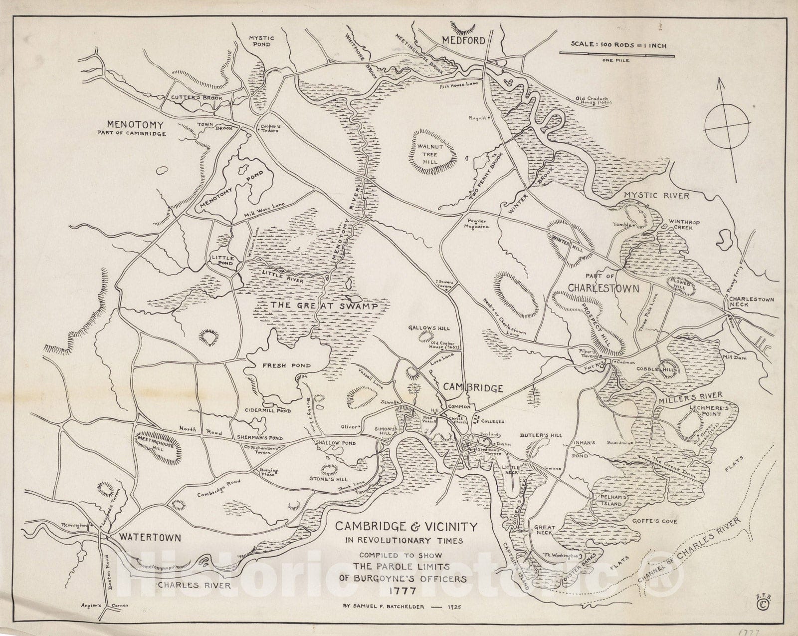 Historic Map : Cambridge 1777 , Vintage Wall Art