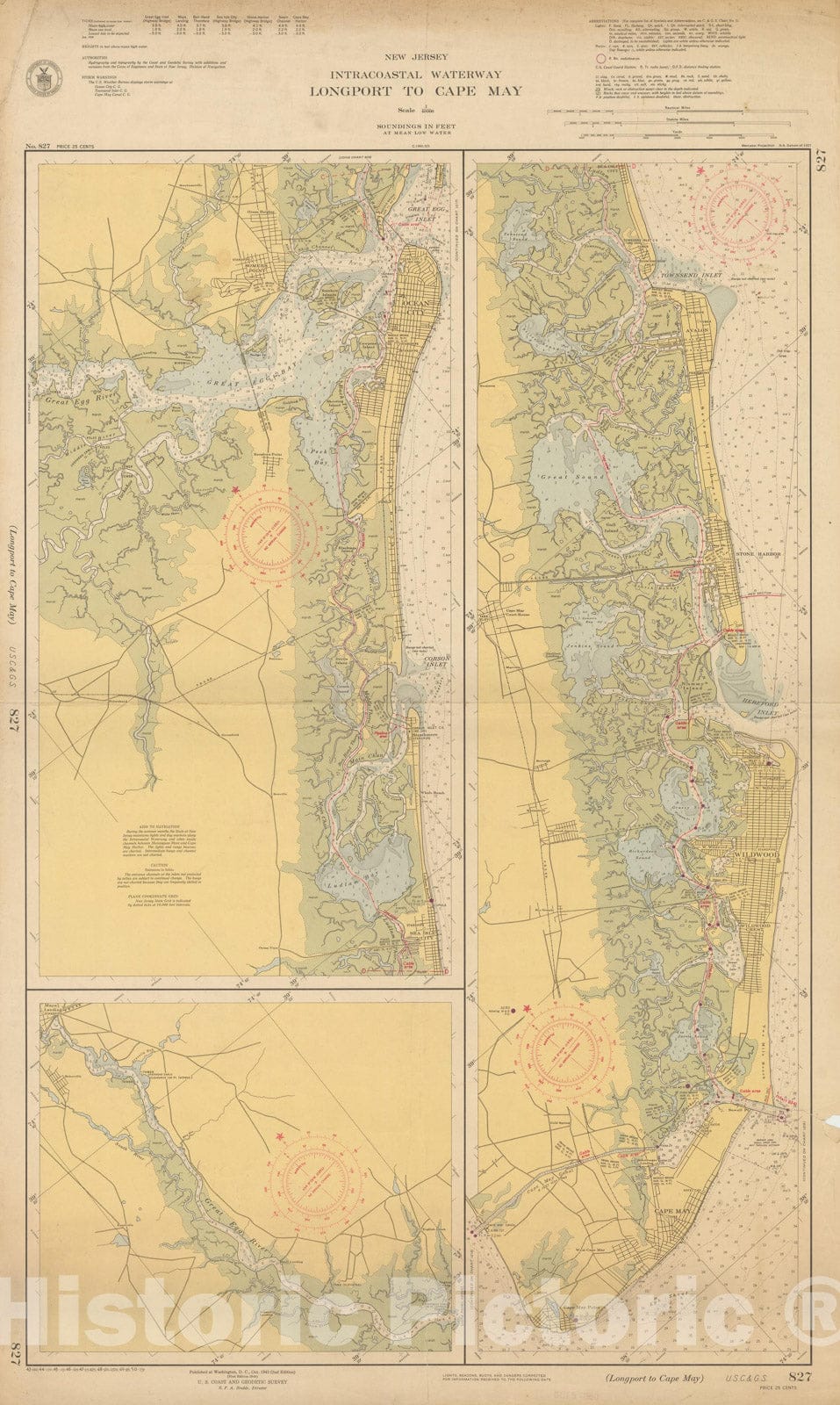 Historic Map : Coastal Charts - New Jersey Intracoastal: Longport to Cape May 1950 , Vintage Wall Art